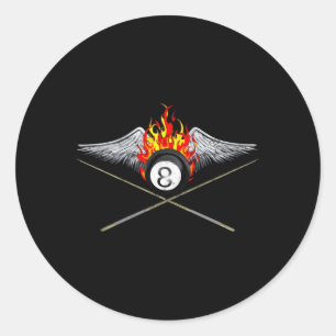 Billiards Player And Flaming 8 Ball Classic Round Sticker