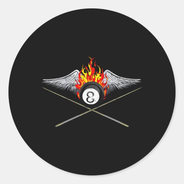 Billiards Player And Flaming 8 Ball Classic Round Sticker (Front)