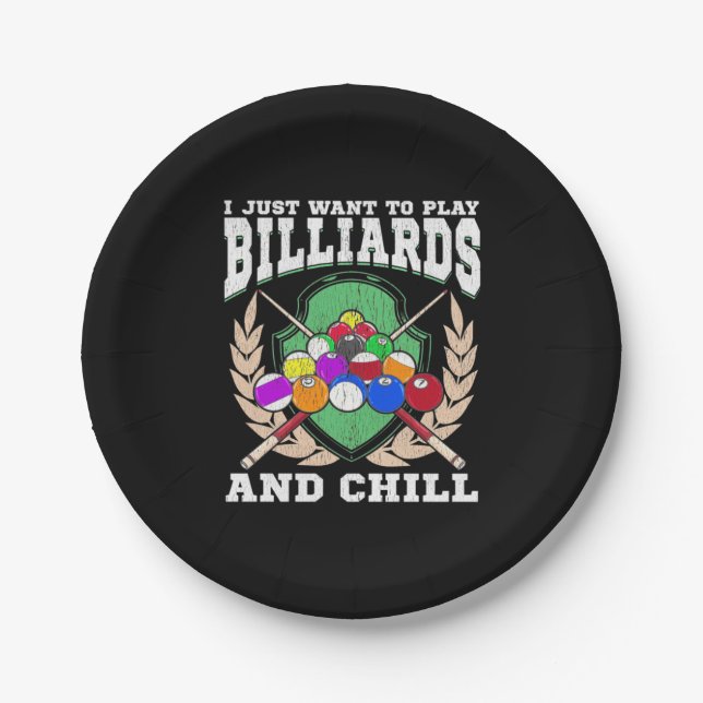 Billiards Player | Play Billiards And Chill Paper Plate (Front)