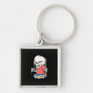 Billiards Player Skull Billiard Player Key Ring