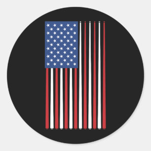 Billiards Player Usa American Flag Pool Sticks Cue Classic Round Sticker