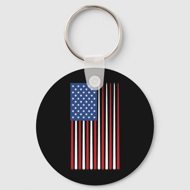 Billiards Player Usa American Flag Pool Sticks Cue Key Ring (Front)