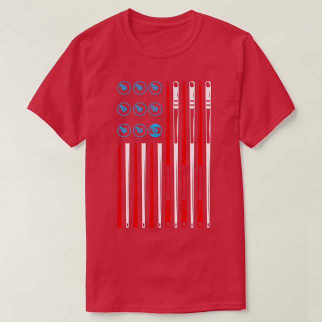 Billiards Pool American Flag  T-Shirt (Design Front)