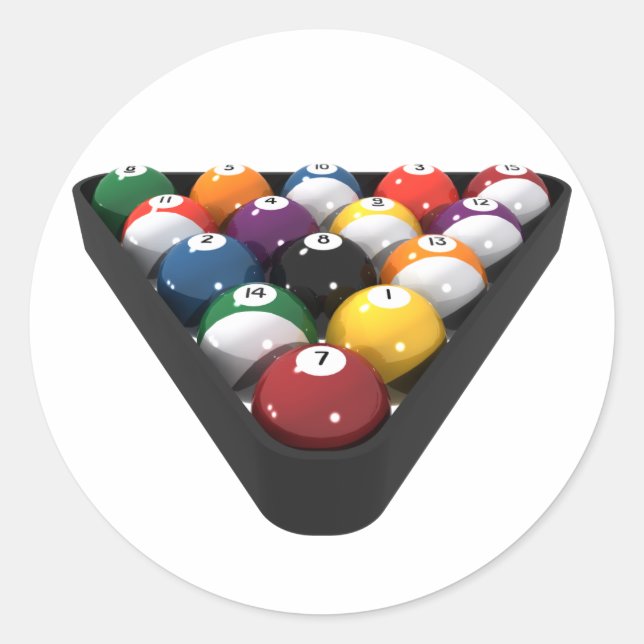 Billiards / Pool Balls Racked: Classic Round Sticker (Front)