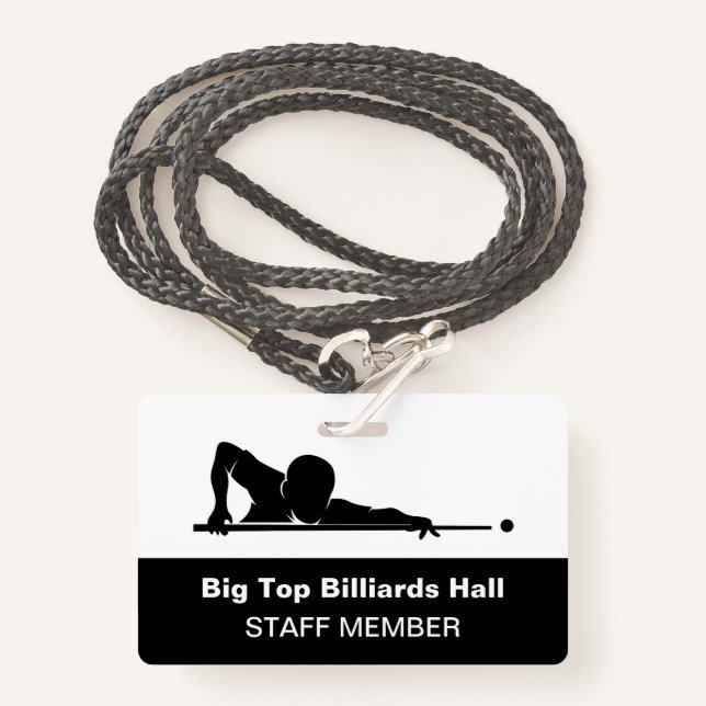 Billiards Pool Hall And Event Staff Member Budget ID Badge (Front with Lanyard)