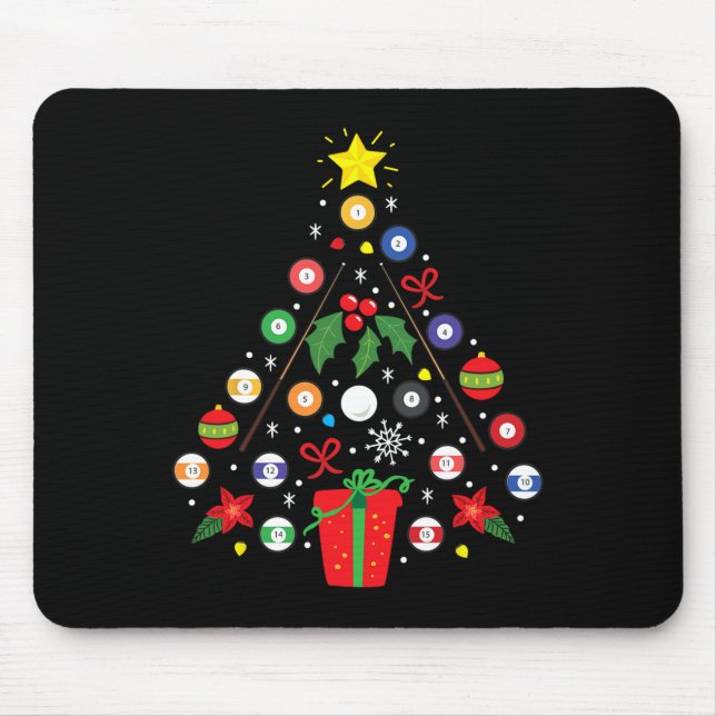 Billiards Pool Player Christmas Ornament Tree Funn Mouse Mat (Front)