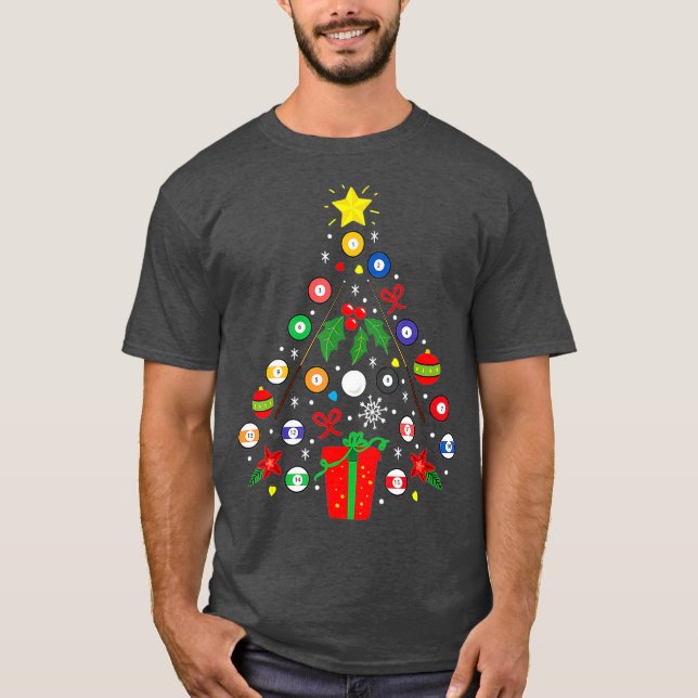Billiards Pool Player Christmas Ornament Tree T-Shirt (Front)