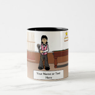 Billiards, Pool Player - Female Cartoon Two-Tone Coffee Mug