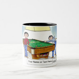 Billiards, Pool Player - Female & Female Cartoon Two-Tone Coffee Mug