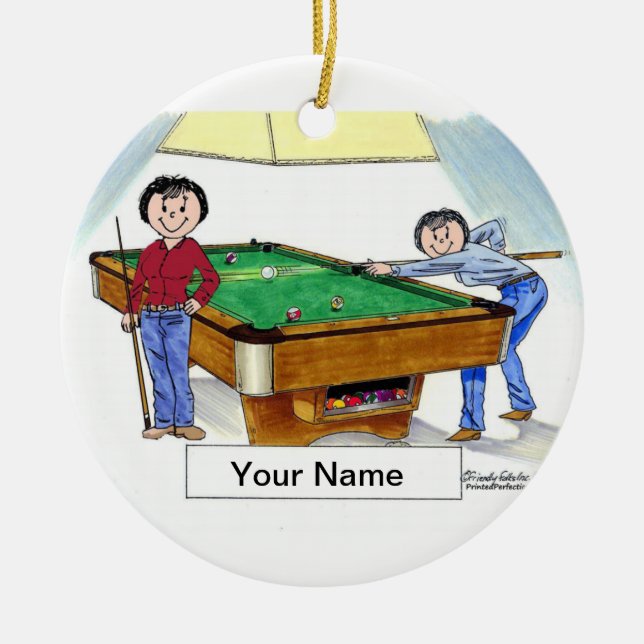 Billiards, Pool Player - Female & Female Ceramic Tree Decoration (Front)