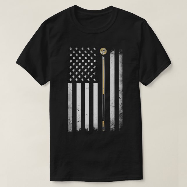 Billiards Pool Player Table USA US American Flag 1 T-Shirt (Design Front)
