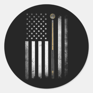 Billiards Pool Player Table Usa Us American Flag Classic Round Sticker