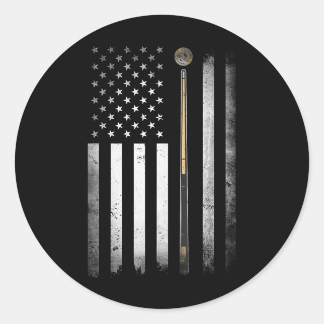 Billiards Pool Player Table Usa Us American Flag  Classic Round Sticker (Front)