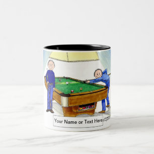 Billiards, Pool Players - Male & Male Cartoon Two-Tone Coffee Mug