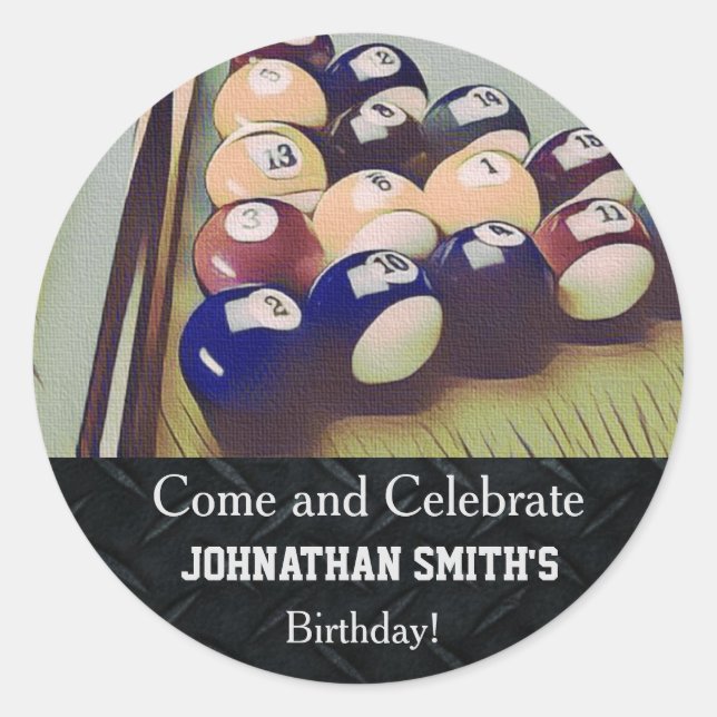 Billiards Pool Rugged Birthday Stickers (Front)