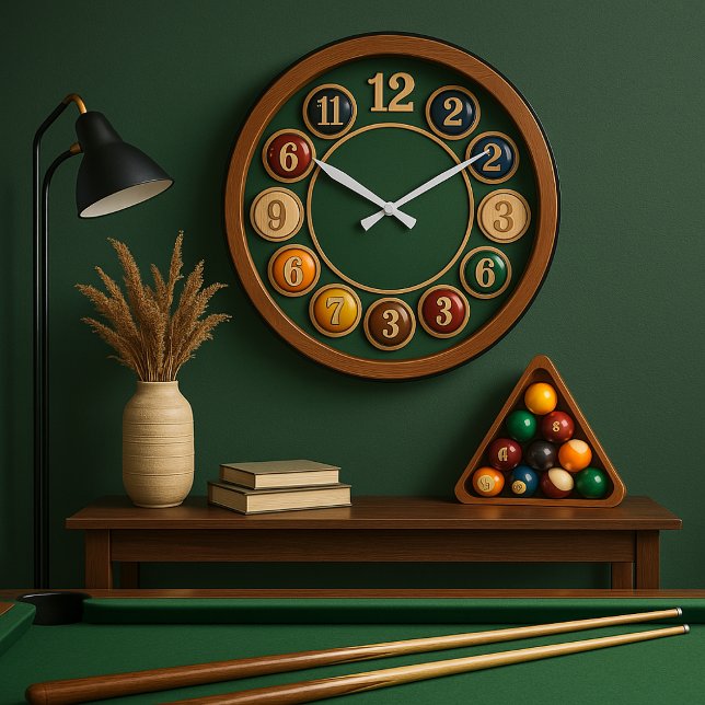 Billiards pool table 2D billiard ball game room Large Clock (Creator Uploaded)