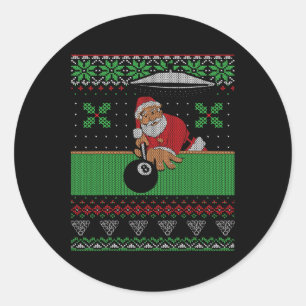 Billiards Pool Ugly Christmas Sweater Style  Classic Round Sticker