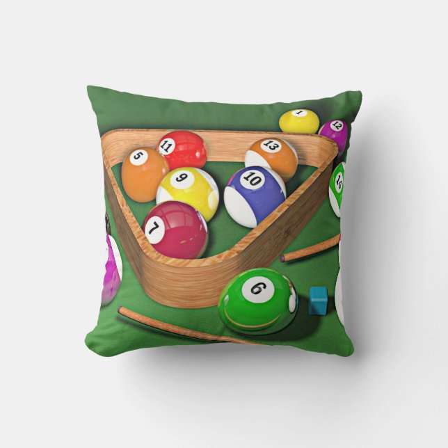Billiards, rack 'em up, colourful design, cushion (Front)