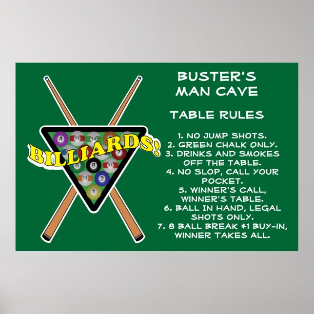 Billiards Rack House Pool Rules Poster (Front)