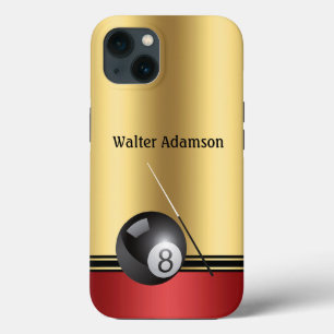 Billiards Sport ball and cue Personalise with Name iPhone 13 Case