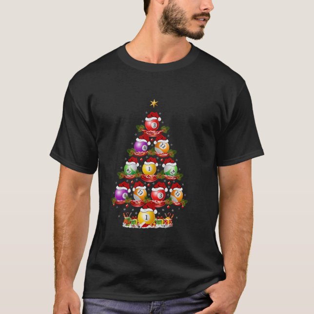 Billiards Sports Xmas Tree Lighting Billiards Chri T-Shirt (Front)