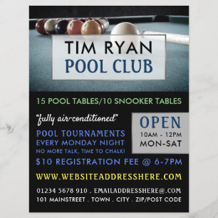 Billiards Table, Pool, Snooker Club Advertising Flyer