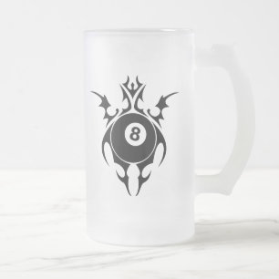 billiards. tribal. frosted glass beer mug