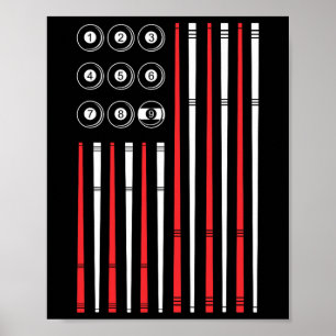 Billiards Usa American Flag Patriotic Pool Player Poster