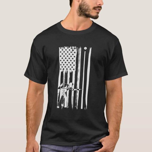 Billiards USA Flag Cue Sports Billiard Pool T-Shirt (Front)