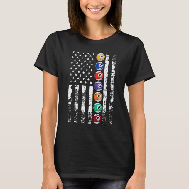 Billiards USA US American Flag T-Shirt (Front)