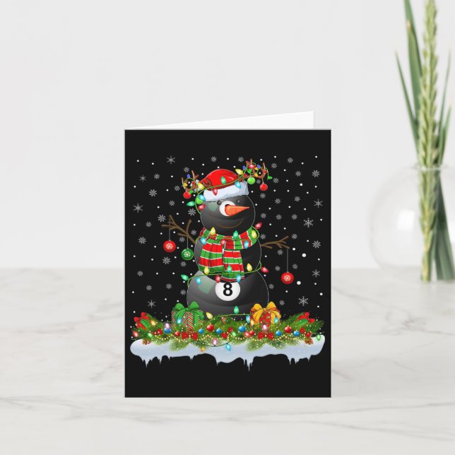 Billiards Xmas Lighting Funny Snowman Billiards Ch Card (Front)