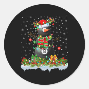 Billiards Xmas Lighting Funny Snowman Billiards Ch Classic Round Sticker