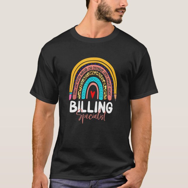 Billing Specialist Leopard Rainbow Accounting Back T-Shirt (Front)