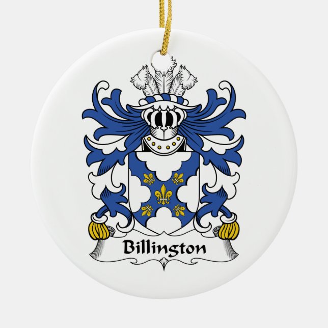 Billington Family Crest Ceramic Tree Decoration (Front)