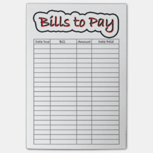 Bills to Pay Post-it Notes