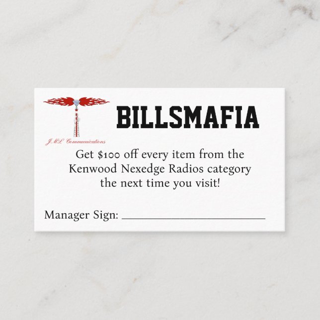 BILLSMAFIA Coupon Business Card (Front)