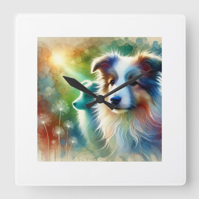 Billy dog 240624AREF116 - Watercolor Square Wall Clock (Front)