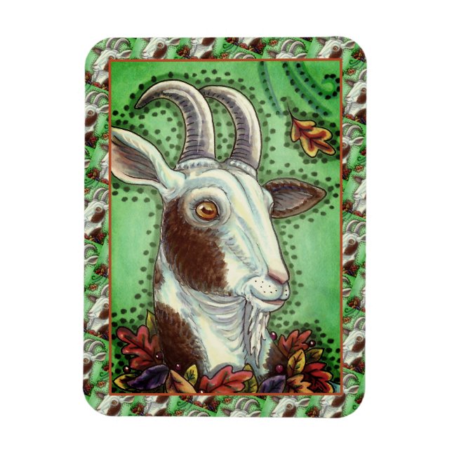BILLY GOAT AND AUTUMN LEAVES, THANKSGIVING FARM MAGNET (Vertical)