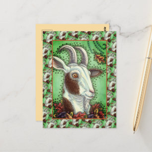 BILLY GOAT AND AUTUMN LEAVES, THANKSGIVING FARM POSTCARD
