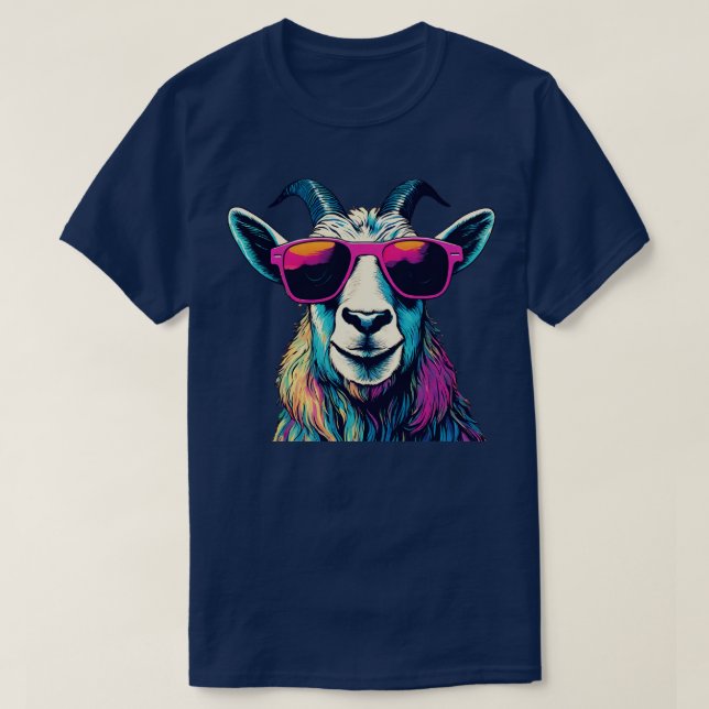 Billy Goat With Sunglasses Colourful T-Shirt (Design Front)
