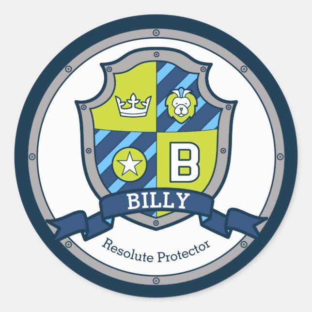 Billy letter B name meaning heraldry shield kids Classic Round Sticker (Front)