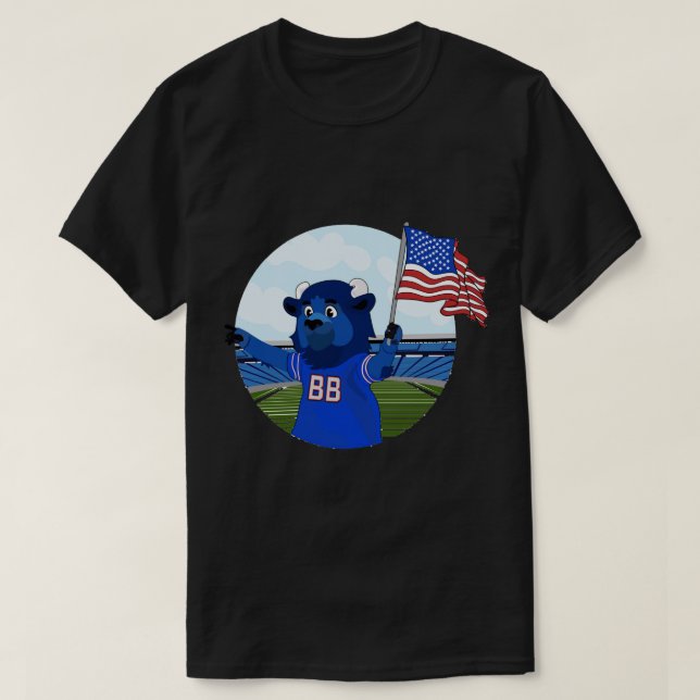 Billy the Buffalo Holding American Flag Sticker T-Shirt (Design Front)