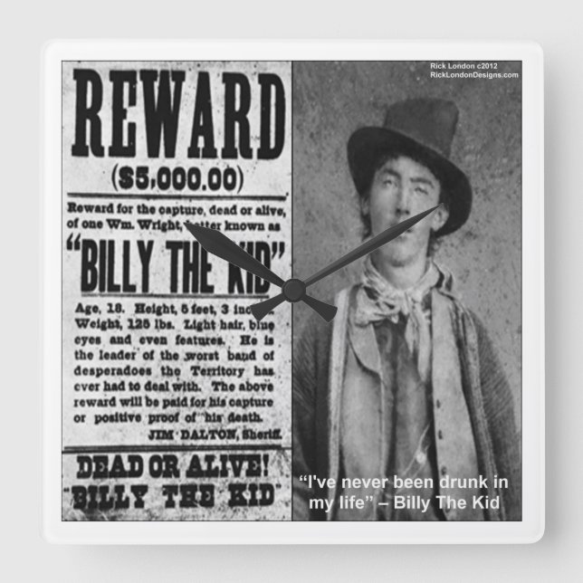Billy The Kid Wanted Poster Wall Clock (Front)