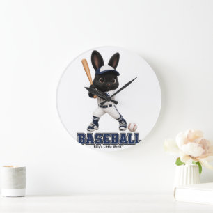 Billy the Rabbit Baseball Cute Sports Bunny Large Clock