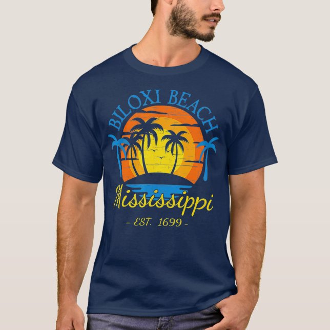 Biloxi Beach Mississippi Beach Sunset Palm Trees T-Shirt (Front)