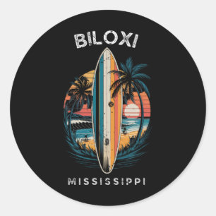 Biloxi Beach Mississippi Men Women Surfing  Classic Round Sticker