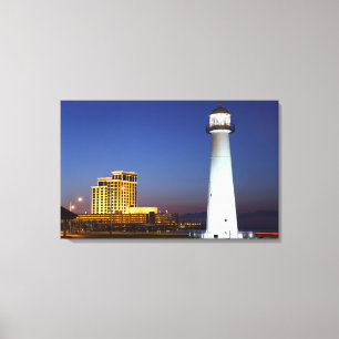 Biloxi Lighthouse On The Sound At Night Canvas Art
