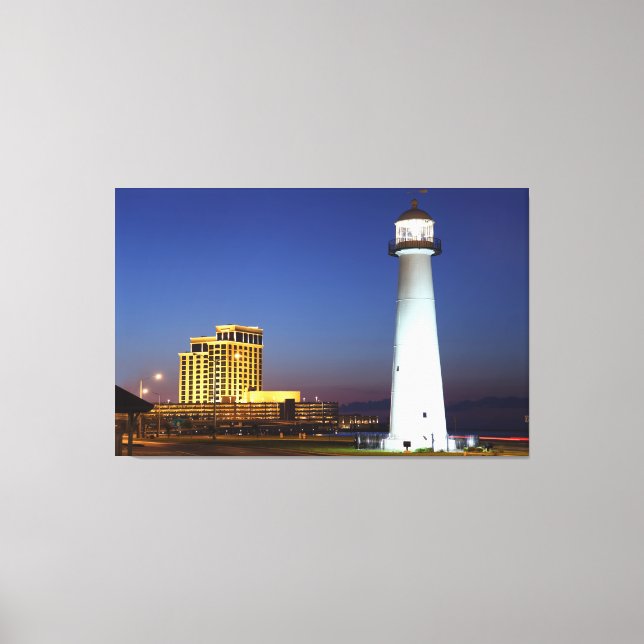 Biloxi Lighthouse On The Sound At Night Canvas Pri (Front)