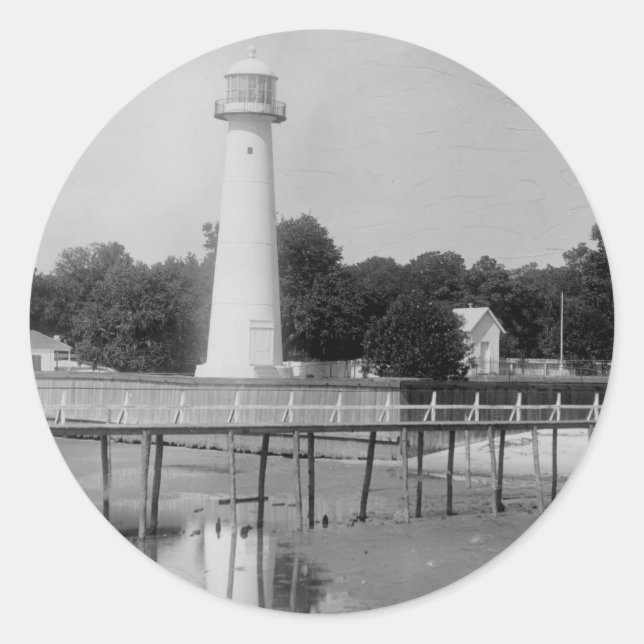 Biloxi Lighthouse Vintage Photo Classic Round Sticker (Front)