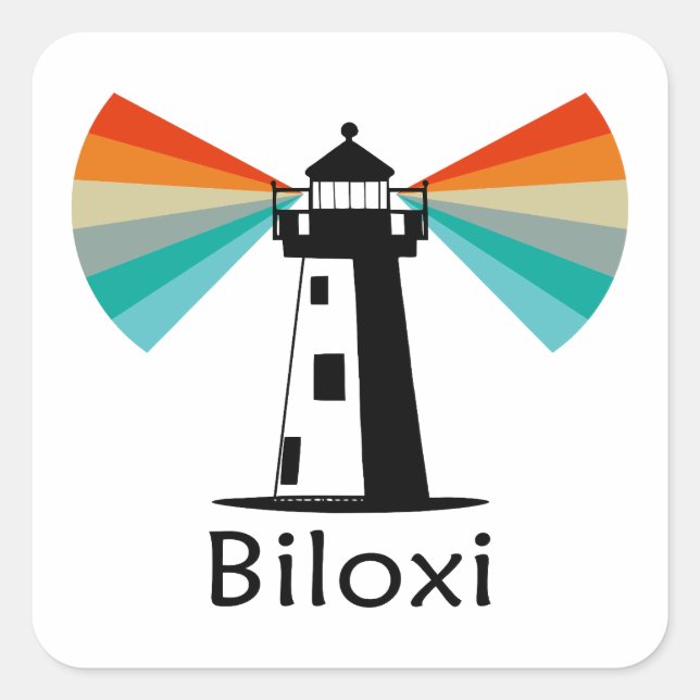 Biloxi Mississippi Lighthouse Rainbow Square Sticker (Front)